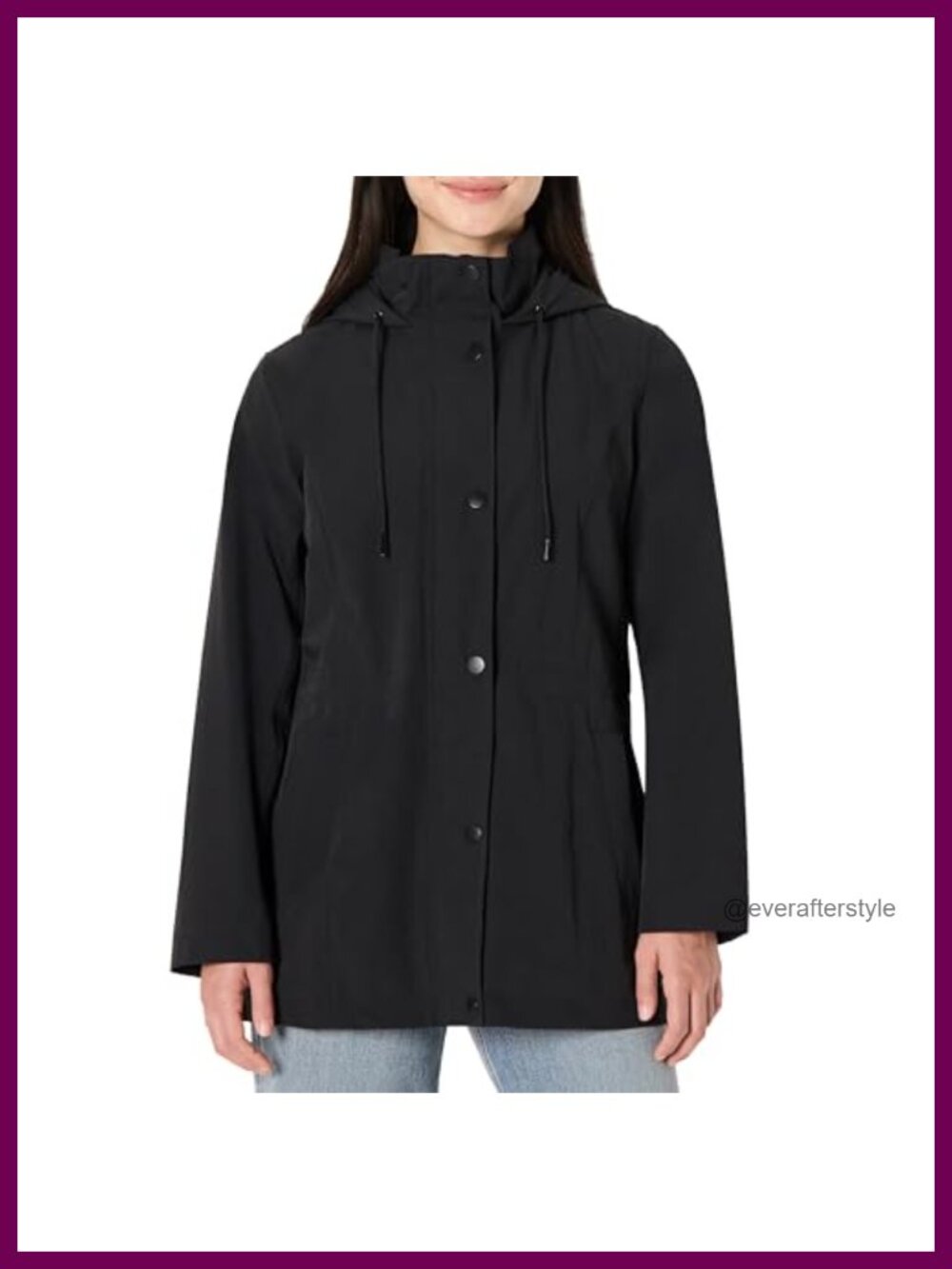 Women's Relaxed Fit Waterproof Long Hooded Rain Jacket Lightweight